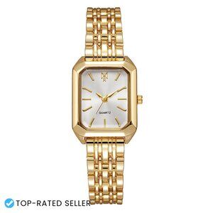 Gold Steel Strap Square Wristwatch Minimalist Elegant Casual Fashion Quartz